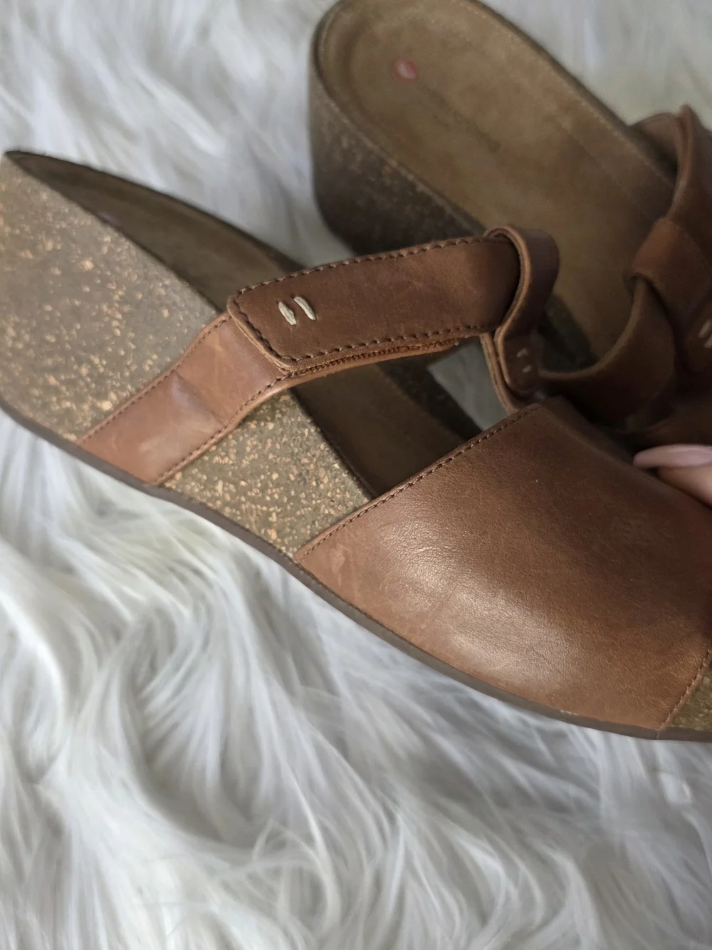 Clarks Brown Leather Wedge Slide Sandals